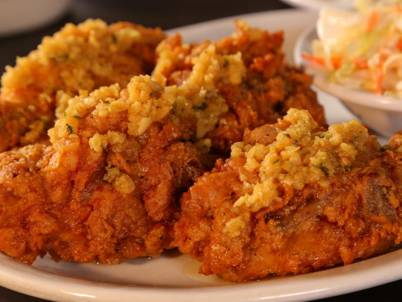 Garlic Fried Chicken from Pyrenees CafÃ© in Bakersfield, CA as seen on Food Network's Diners, Drive-Ins and Dives episode DV2209.