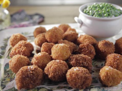 Shrimp Croquettes with Creamed Green Peas
