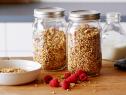 HEALTHY GRANOLA, Food Network Kitchen, Food Network, Rolled Oats, Puffed Millet,Almonds, Sunflower Seeds, Coconut Flakes, Sesame Seeds, Olive Oil, Light Brown Sugar,Maple Syrup, Vanilla Extract, Salt