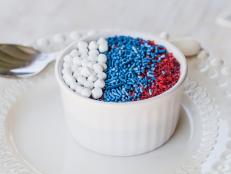Make everyday desserts sparkle like it;s the 4th of July with this easy sprinkles decorating techniques. ideas and photo by Jackie Alpers for the Food Network. 