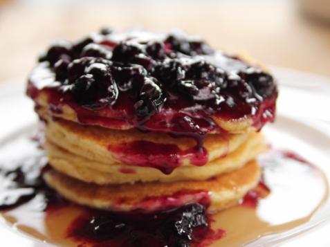 Cornmeal Pancakes with Blueberry Syrup
