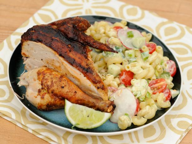 Grilled Butterfly BBQ Chicken with Macaroni Salad