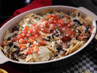Victory Lap Nachos with salsa, as seen on Food Network's Farmhouse Rules, Season 4.