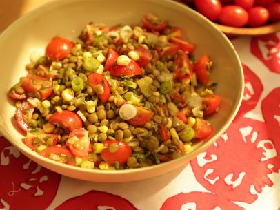 Food beauty of grape tomato and lentil salsa, as seen on Food Network’s The Kitchen, Season 6.