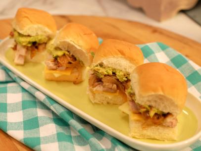 Food beauty of chicken and avocado sliders, as seen on Food Networkâ  s The Kitchen, Season 6.