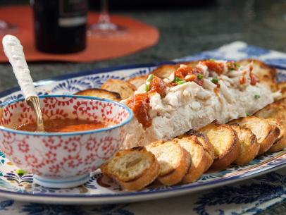 Cream cheese crab spread with homemade crostini and spicy cocktail sauce, as prepared by host Valerie Bertinelli on Valerieâ  s Home Cooking.