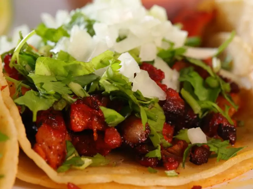 CU of the Al Pastor Tacos from Andale Taqueria y Mercado in Richfield, MN as seen on Diners, Drive-Ins and Dives episode 2305.
