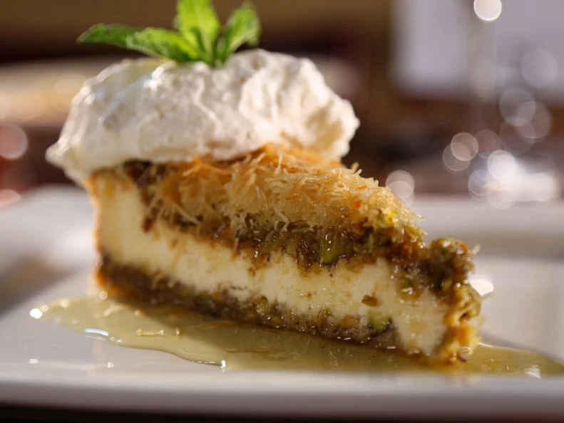 WS of the Torta Kataifi from Axios Estiatorio in Denver, CO as seen on Food Network's Diners, Drive-Ins and Dives episode 2305.