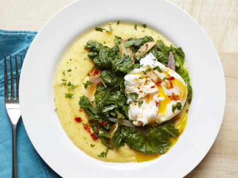 Creamy Polenta with Braised Greens and Poached Eggs