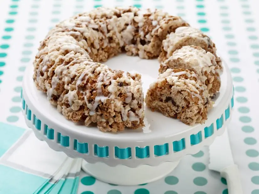 Food Network Kitchenâ  s Cinnamon-Raisin Cereal Treats for KIDS/THANKSGIVING/CAMP CUTTHROAT, as seen on Food Network.