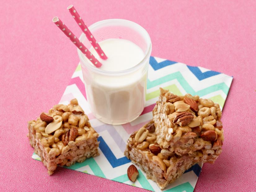 Food Network Kitchenâ  s Honey-Nut Cereal Treats for KIDS/THANKSGIVING/CAMP CUTTHROAT, as seen on Food Network.