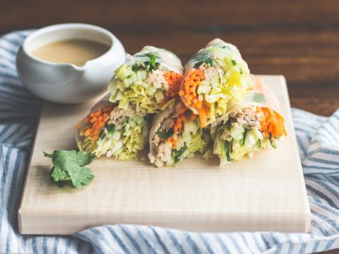 Salmon Spring Rolls with Sesame Miso Sauce