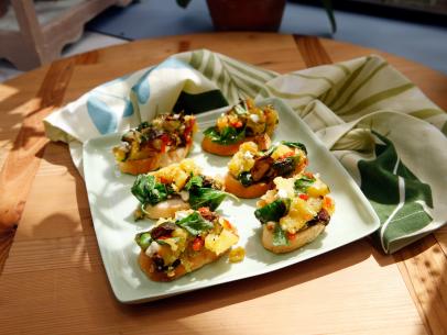 Geoffrey Zakarian's Next Day Fall Vegetable Bruscetta dish is seen on the set of Food Network's The Kitchen, Season 7.