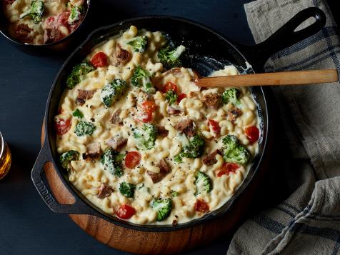 Macaroni and Cheese with Pork, Fire-Roasted Tomatoes and Broccoli