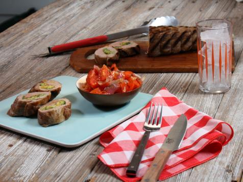 Cheese-and-Broccoli-Stuffed Pork Roulade with Grilled Tomato Relish