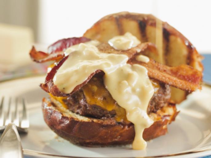 Butter Burger with Beer Cheese Sauce and Bacon Recipe | Trisha Yearwood ...