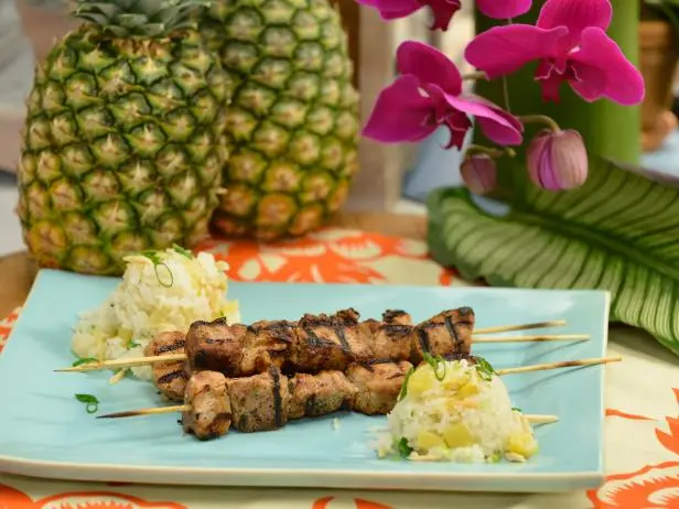 Sunny's Pork Kebabs and Baked Pineapple Rice Recipe | Sunny Anderson | Food Network