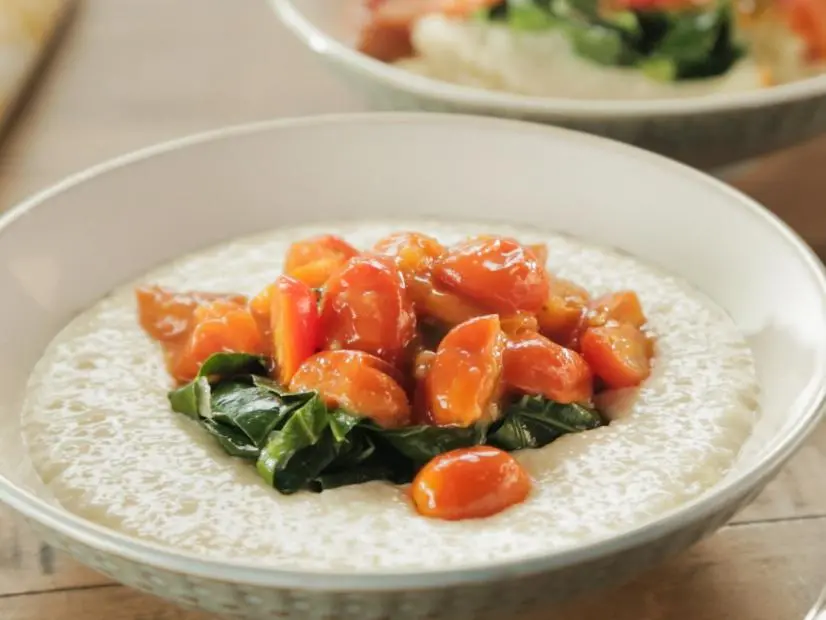 Creamy Grits with Tomato Gravy and Greens Recipe Trisha Yearwood