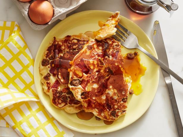 Food Network Kitchen’s  Year of Pancakes, April, Fried Egg Pancakes with Sausage and Bacon