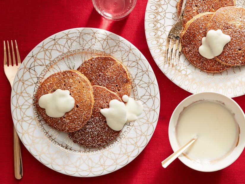 Food Network Kitchen’s  Year of Pancakes, December, Gingerbread Pancakes with Cream Cheese and Rum Sauce