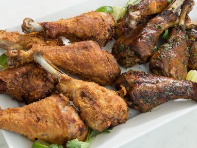Ayesha Curry’s Fried Turkey and Jerk Roasted Turkey Legs, as seen on Food Network’s Ayesha’s Homemade, Season 1.