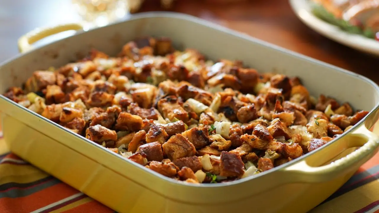 Cinnamon Raisin Bread Stuffing with Sausage Recipe Valerie Bertinelli