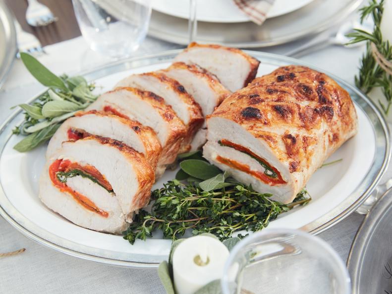 Host Giada De Laurentiis' dish, Stuffed Tricolore Pork Loin, as seen on Food Network’s Giada’s Giada's Holiday Handbook, Season 2.