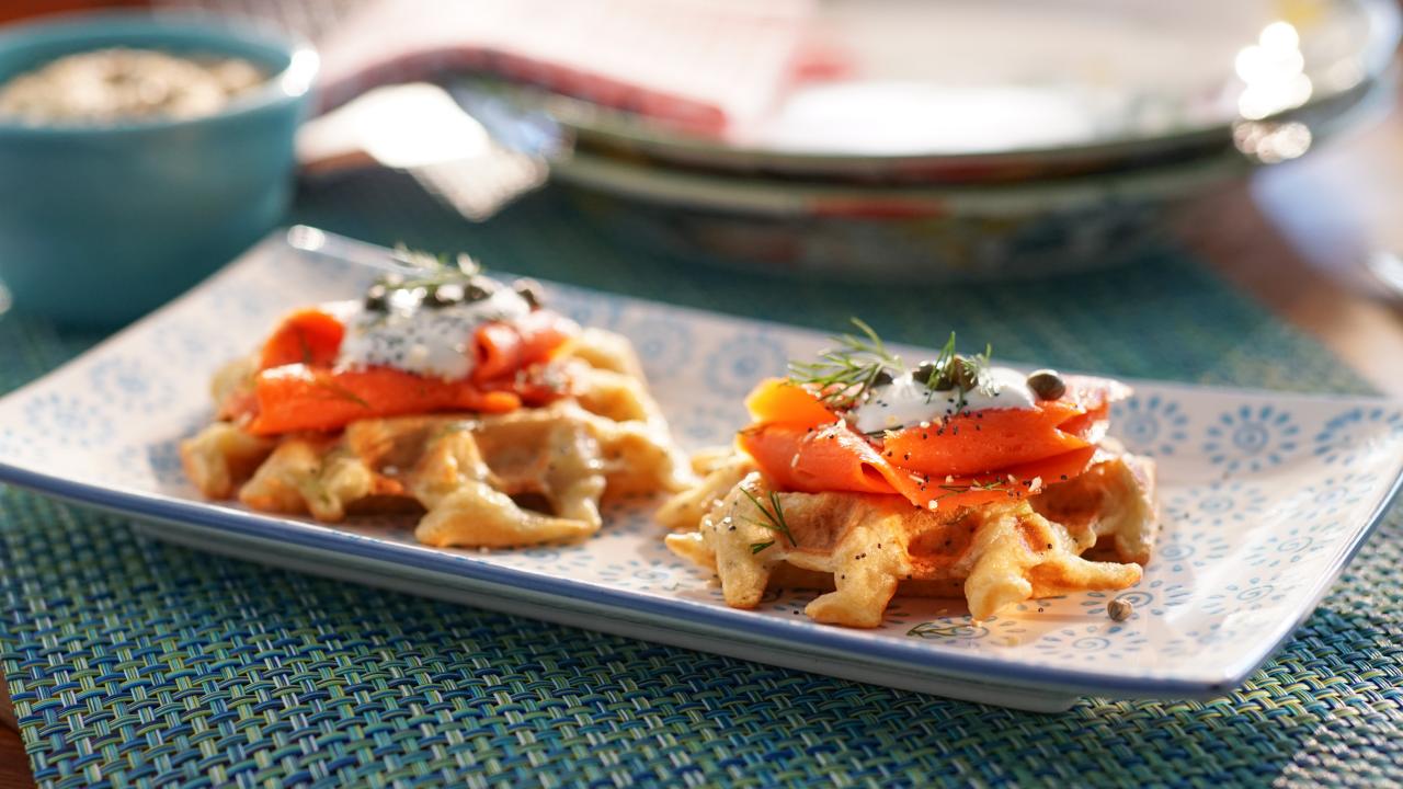 Everything Savory Potato Waffles with Smoked Salmon Recipe, Valerie  Bertinelli