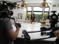 Behind the scenes with Ayesha Curry preparing PB & J French Toast ingredients as seen on Food Network's Ayesha's Homemade, Season 1