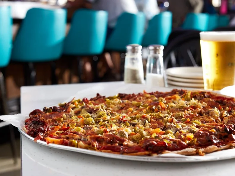 Italian Beef and Giardinara Pizza at The Original Vito and Nick's Pizzeria