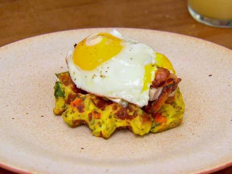 Open-Faced Waffle Cornbread Stuffing Sandwiches with Turkey, Brie and Bacon