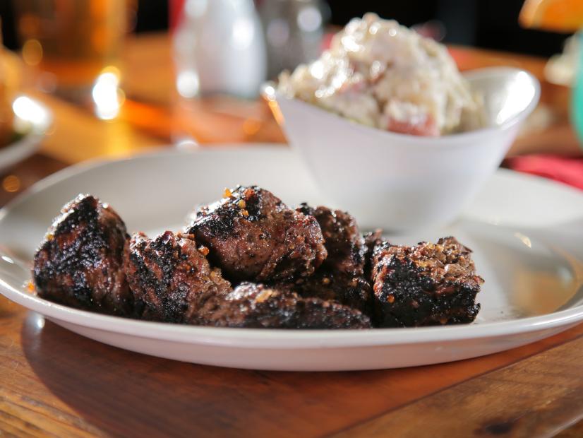 Steak tips as served at Tuckaway Tavern in Raymond, NH as seen on Food Network's Diners, Drive-Ins and Dives episode 2509.
