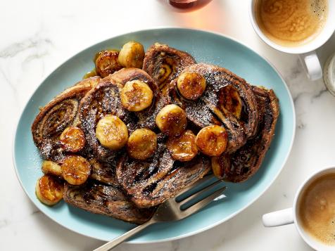 Chocolate-Hazelnut Babka French Toast with Caramelized Bananas