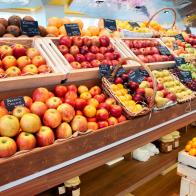 Shelf with fruits on a farm market