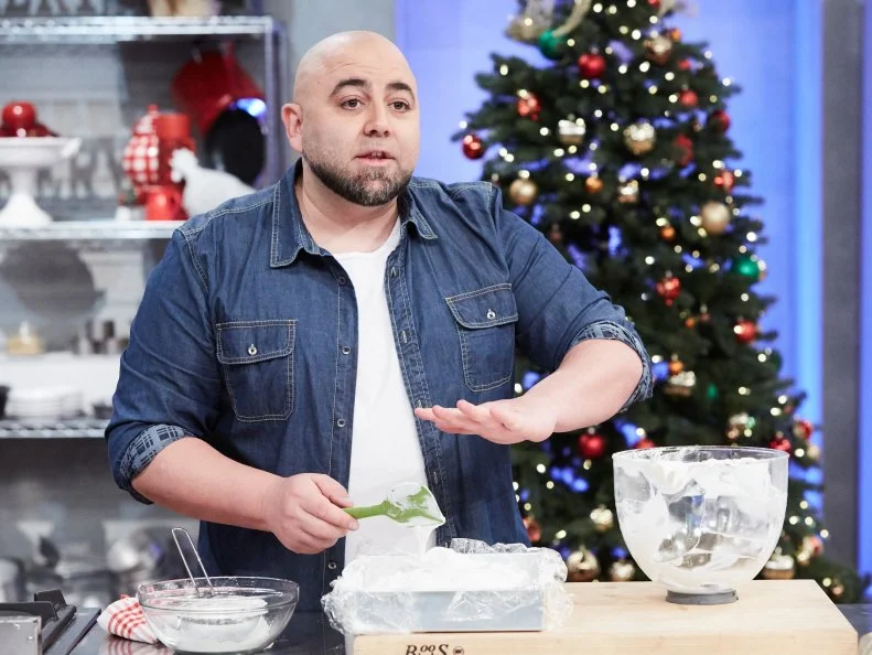 Host Duff Goldman preparing his dish, Homemade S'Mores, as seen on Food Network's Holiday Baking Championship: Duff's Sweet Spot, Season 3.