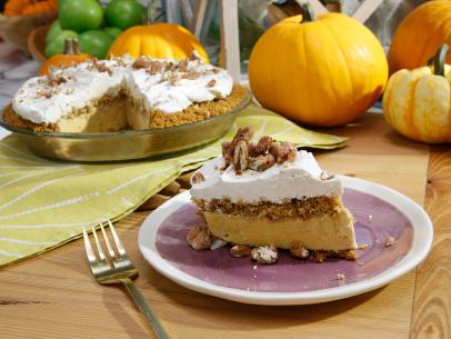 Jeff Mauro's Pumpkin Pie Ice Cream Cake is displayed, as seen on Food Network's The Kitchen, Season 11.