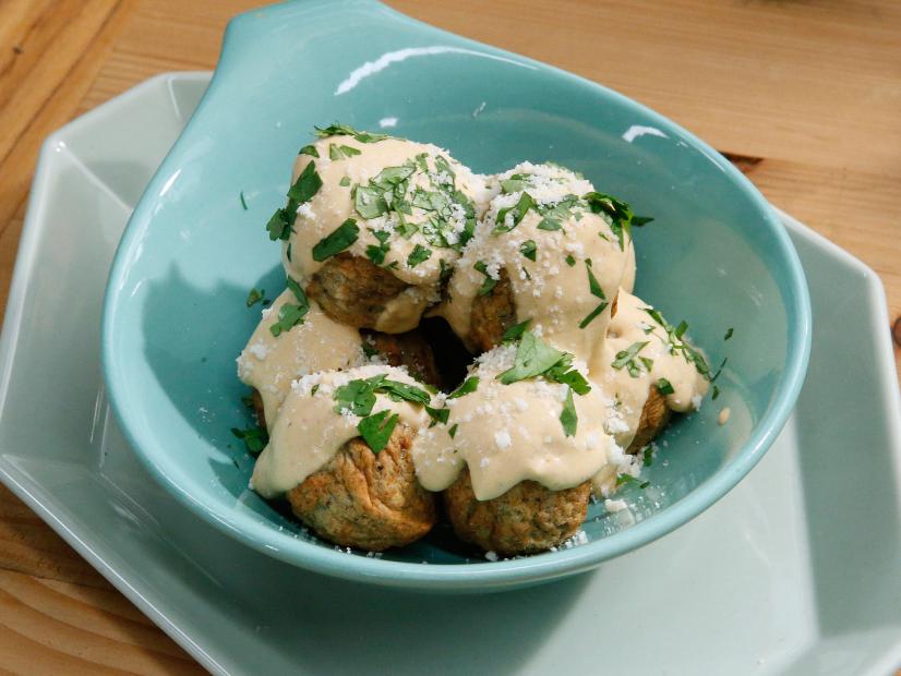 Marcela Valladolid's Turkey Meatballs with Chipotle Cream Sauce are displayed, as seen on Food Network's The Kitchen, Season 11.