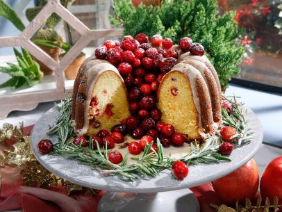 Jeff Mauro and Marcela Valladolid's Orange Cranberry Bundt Cake is displayed, as seen on Food Network's The Kitchen, Season 11.