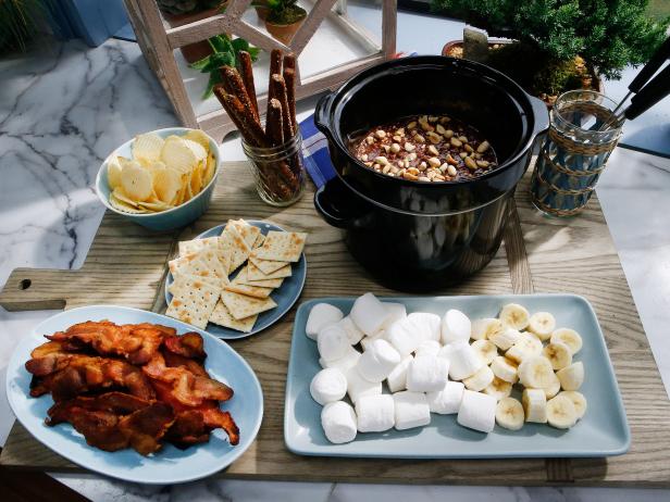 Sunny Anderson's Peanut Butter Chocolate Fondue dish is displayed, as seen on Food Network's The Kitchen, Season 11.