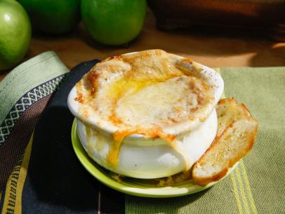 Geoffrey Zakarian's French Onion Soup is displayed, as seen on Food Network's The Kitchen, Season 11.