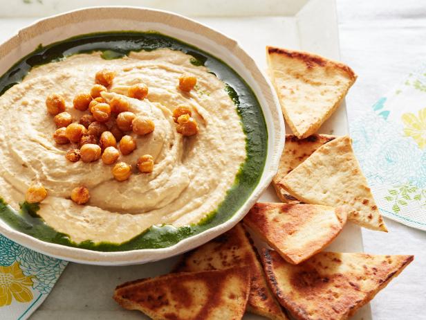 Food Network Kitchen’s Hummus Dips, Classic Hummus with Fried Chickpeas and Parsley Oil