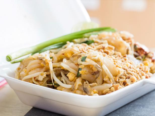 Thai Food Pad thai, Stir fry noodles with pork in Pad thai style ,served in Styrofoam of food container
