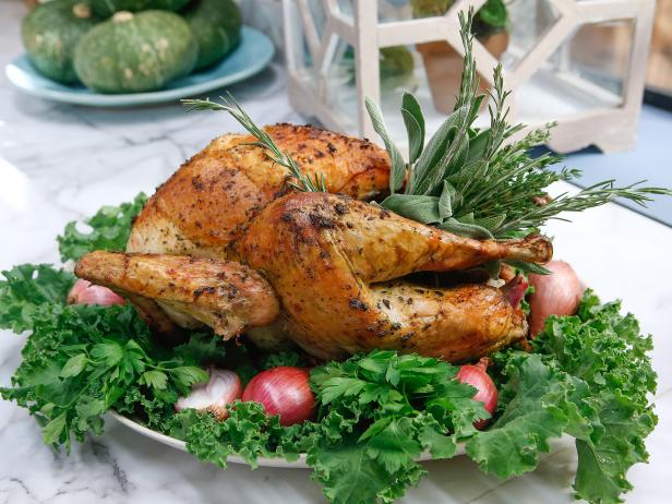 A turkey decorated by Nancy Fuller is displayed, as seen on Food Network's The Kitchen, Season 11.