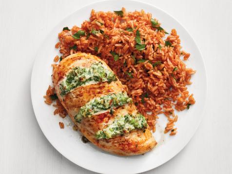 Cheesy Broccoli-Stuffed Chicken with Tomato Rice