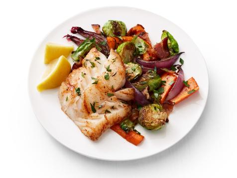 Roasted Cod with Carrots and Brussels Sprouts