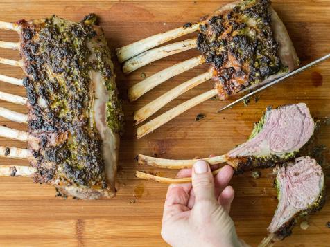 Rack of Lamb with Herb Crust and Mint-Basil Pesto