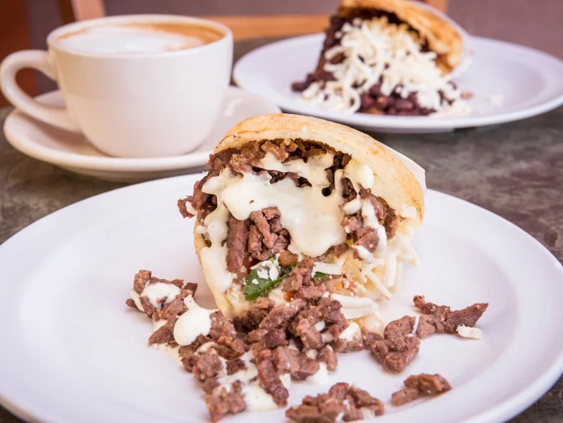 Arepa Santa Barbara with beef, cheese and Tartare sauce from Venezualen restaurant Q'Kenan, photo by Roberto Gonzalez