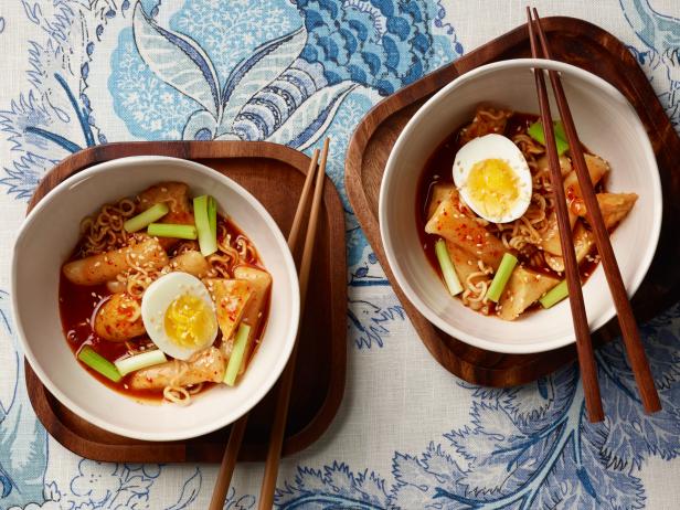 Food Network Kitchen's Spicy Rice Cake and Ramen (Raboki) for LESSONS FROM GRANDMA/MICROWAVE VEGGIES/CHICKEN SOUP, as seen on Food Network