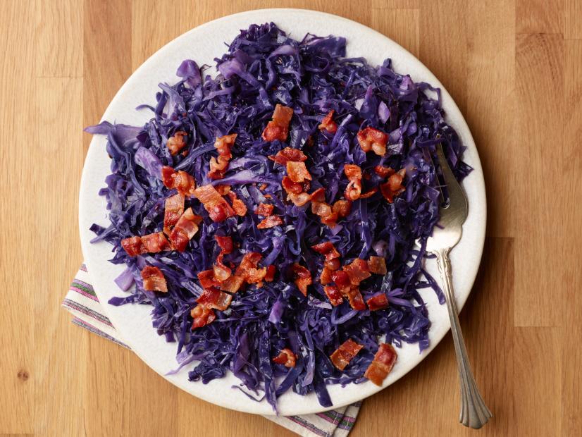 Food Network Kitchen's Microwave Veggies, Microwave Red Cabbage with Bacon and Caraway Seeds for LESSONS FROM GRANDMA/MICROWAVE VEGGIES/CHICKEN SOUP, as seen on Food Network