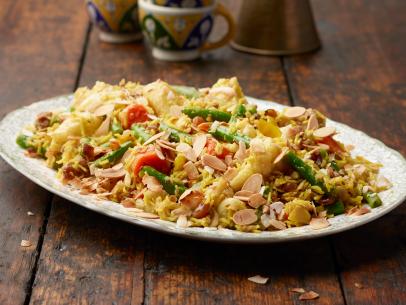 Food Network Kitchen's Vegetable Biryani for LESSONS FROM GRANDMA/MICROWAVE VEGGIES/CHICKEN SOUP, as seen on Food Network